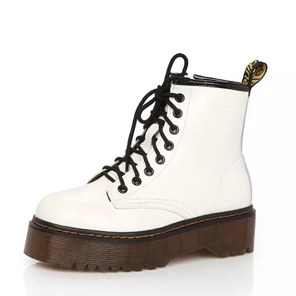 white platform military lace up boots